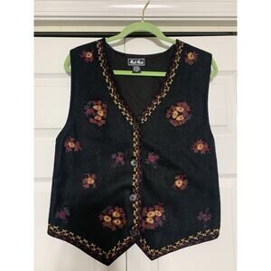Vintage Minti Mode Wool Blend Vest Sz M Embroidered Floral Boho Lined GUC
